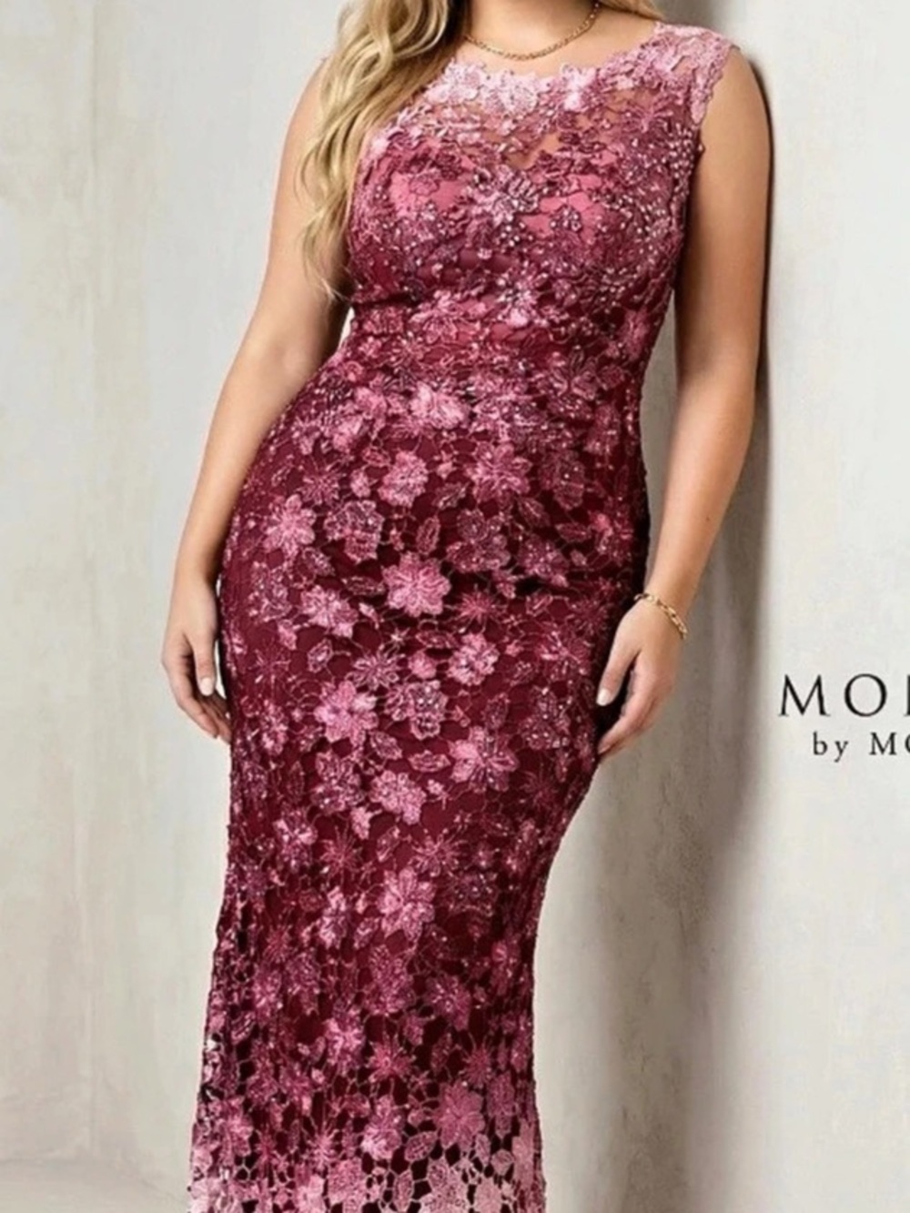 Montage by Mon Cheri Montage 119958 Floral Ombre Lace Dress wine ombre, size 14